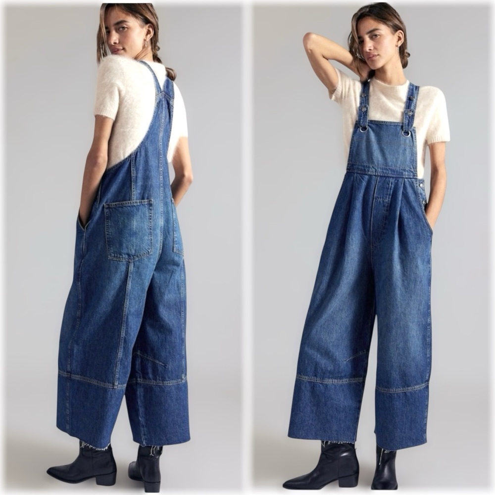 Last 1! NWT Free People We The Free Rambler Wide-Leg Overalls in Blue